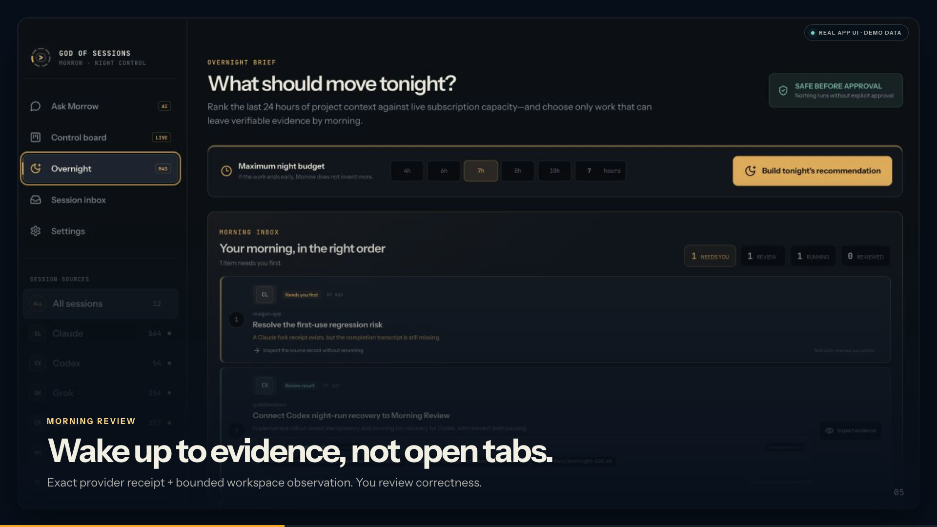 God of Sessions ranking an overnight plan in the real product interface